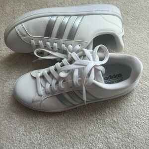 Adidas Women's White and Silver Sneakers